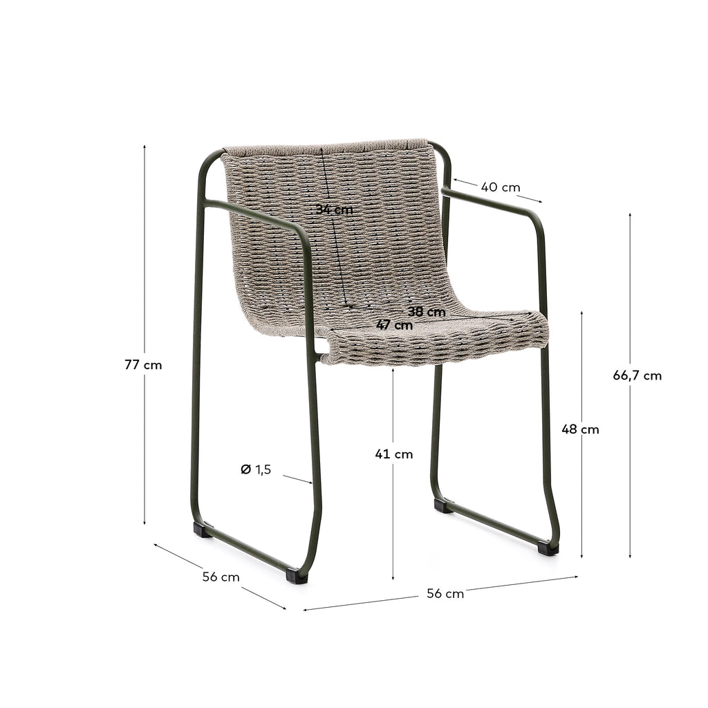 Maurina stolica od zelenog pocinkovanog čelika i ekru i sivog užeta