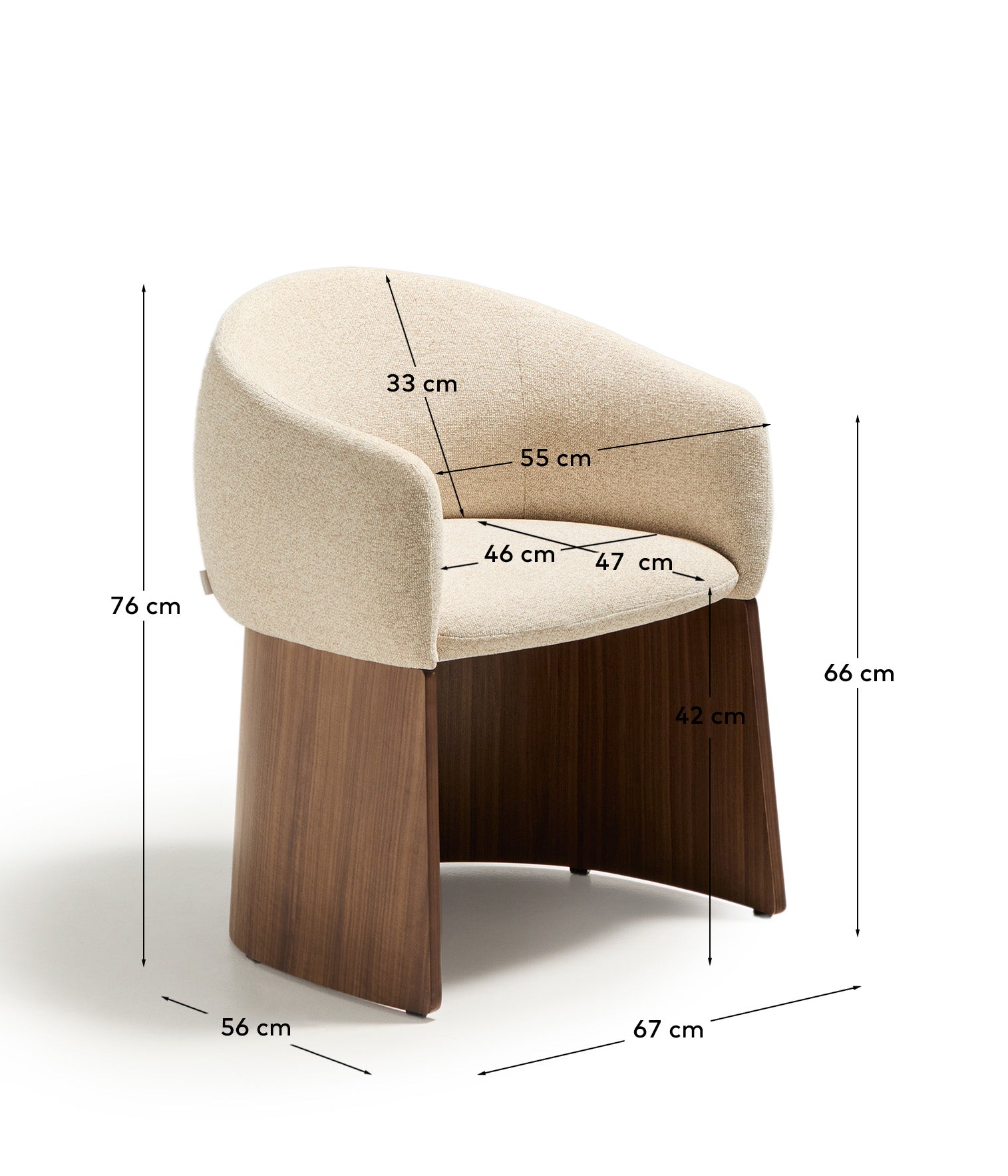 Bosca chair in beige chenille and walnut veneer FSC 100%