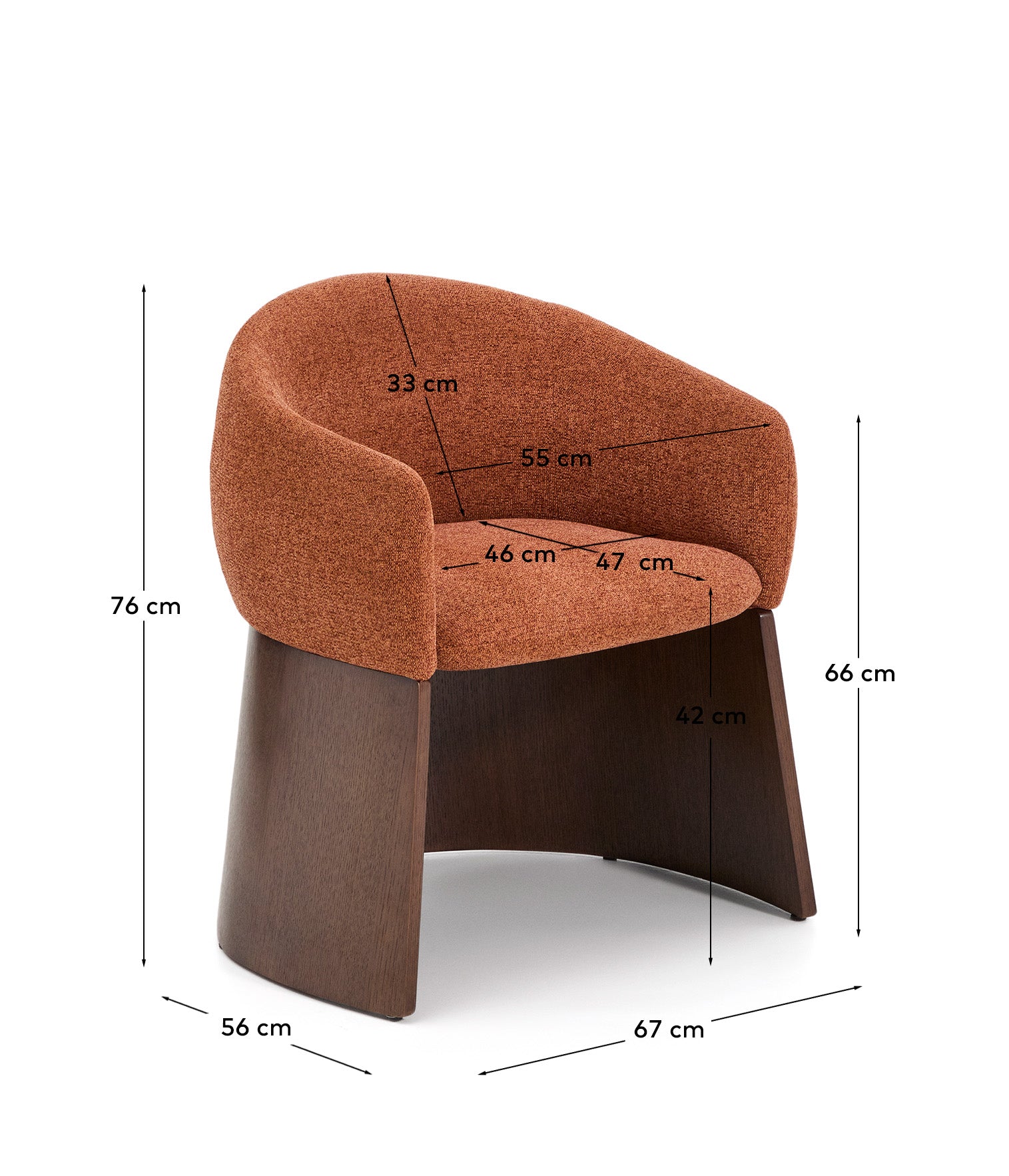 Bosca chair in terracotta chenille and walnut veneer FSC 100%