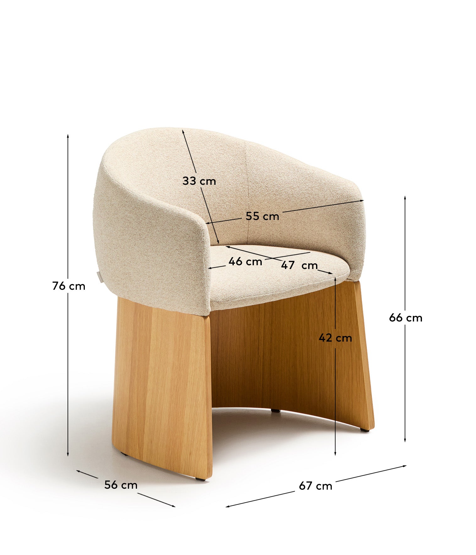 Bosca chair in beige chenille and oak veneer FSC 100%