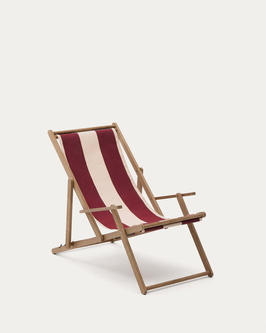 Wilara bordo i bež prugasta vanjska sklopiva ležaljka od FSC 100% punog bagremovog drveta