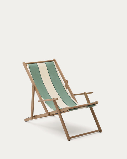 Wilara zelena i bež prugasta vanjska sklopiva ležaljka od FSC 100% punog bagremovog drveta
