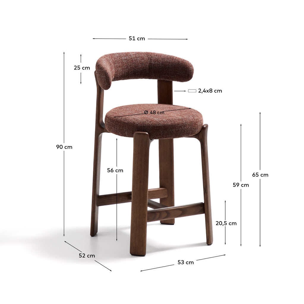 Granite stolica od braon ženila i punog drveta jasena sa završnom obradom u boji oraha FSC 100% 65cm