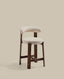Granite stool in beige chenille and solid ash wood with walnut-coloured finish FSC 100% 65cm