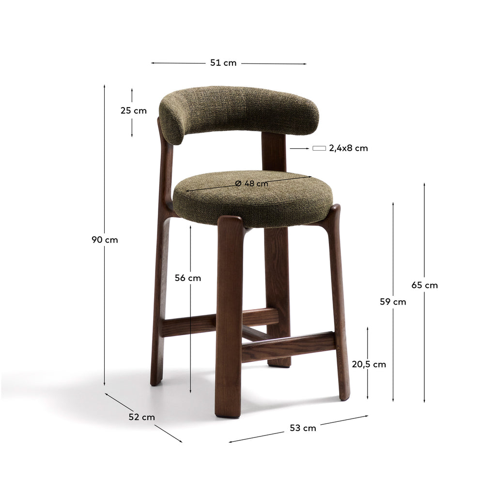 Granite stolica od zelenog šenila i punog drveta jasena sa završnom obradom u boji oraha FSC 100% 65cm