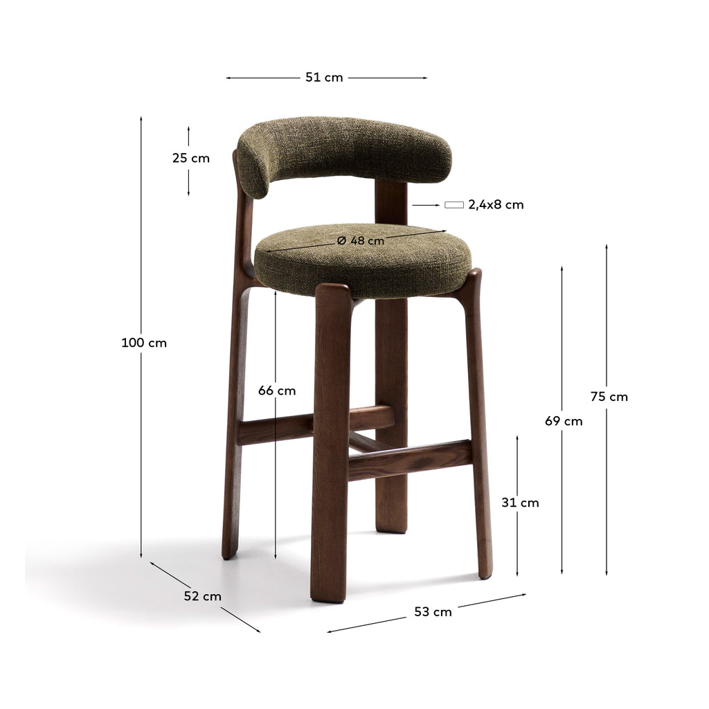 Granite stolica od zelenog šenila i punog drveta jasena sa završnom obradom u boji oraha FSC 100% 75cm