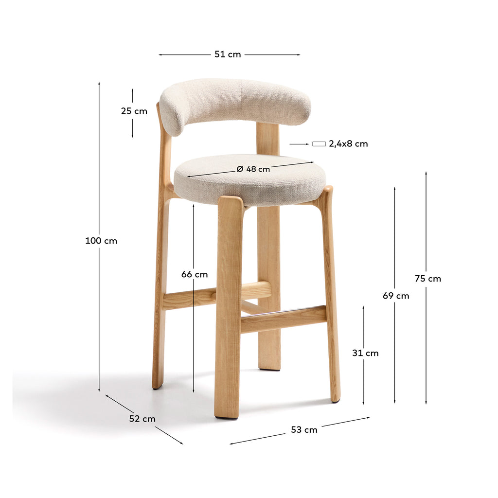 Granite stolica od bež ženila i punog drveta jasena sa završnom obradom prirodnog tona FSC 100% 75cm