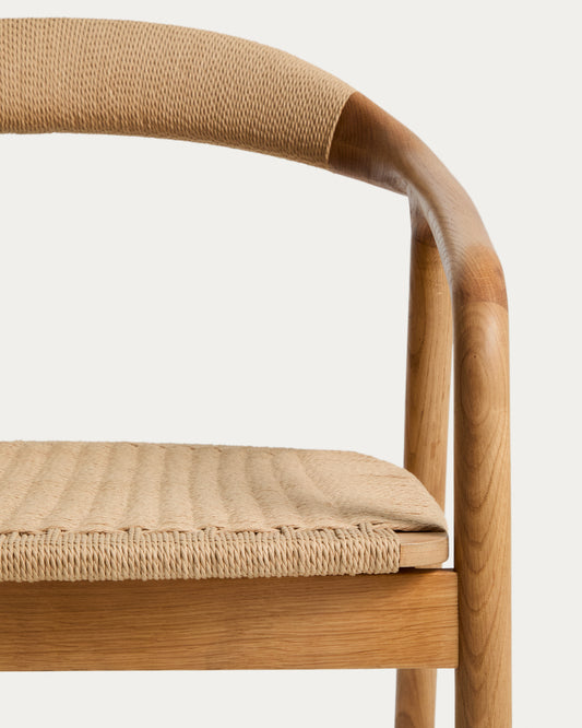 Derile armchair in solid oak wood, natural shade finish and beige paper braid, FSC 100%