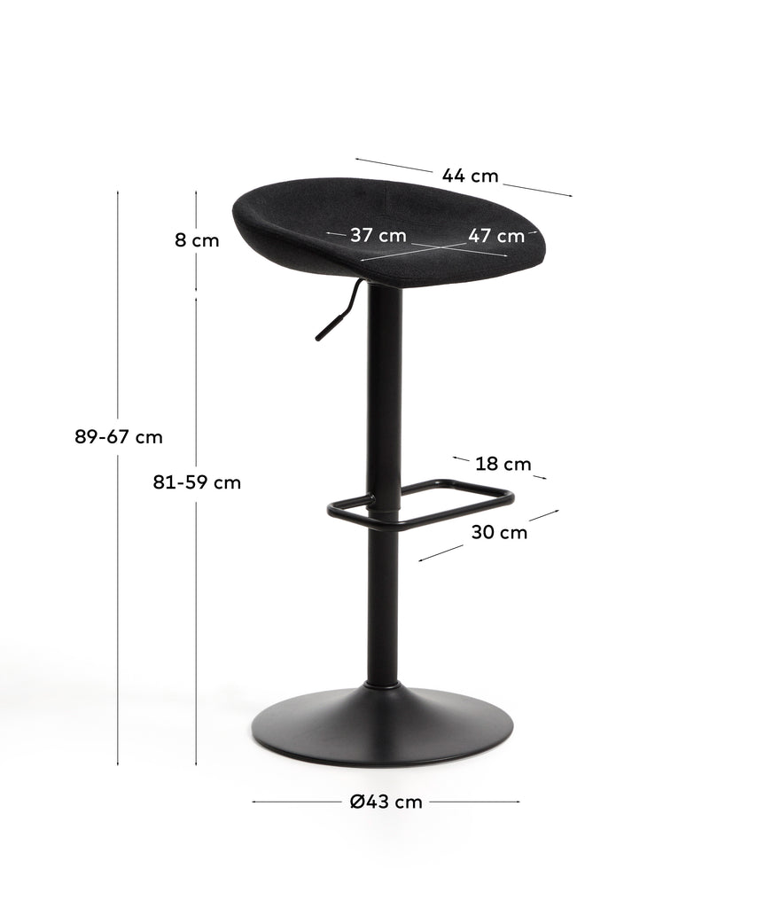 Tabure Danua od šenila u crnoj boji i od mat crnog čelika 68–89 cm FSC 100%