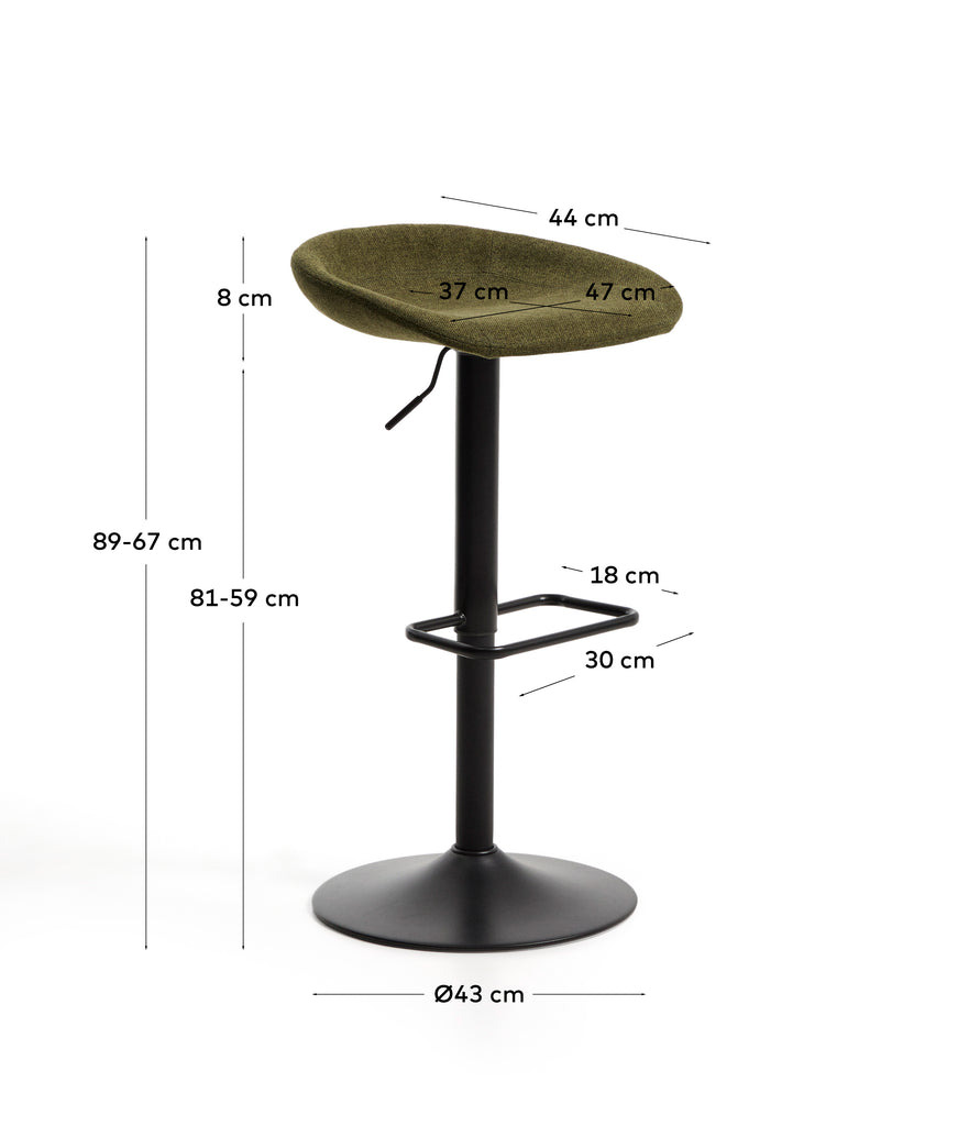 Tabure Danua od šenila u zelenoj boji i od mat crnog čelika 68–89 cm FSC 100%