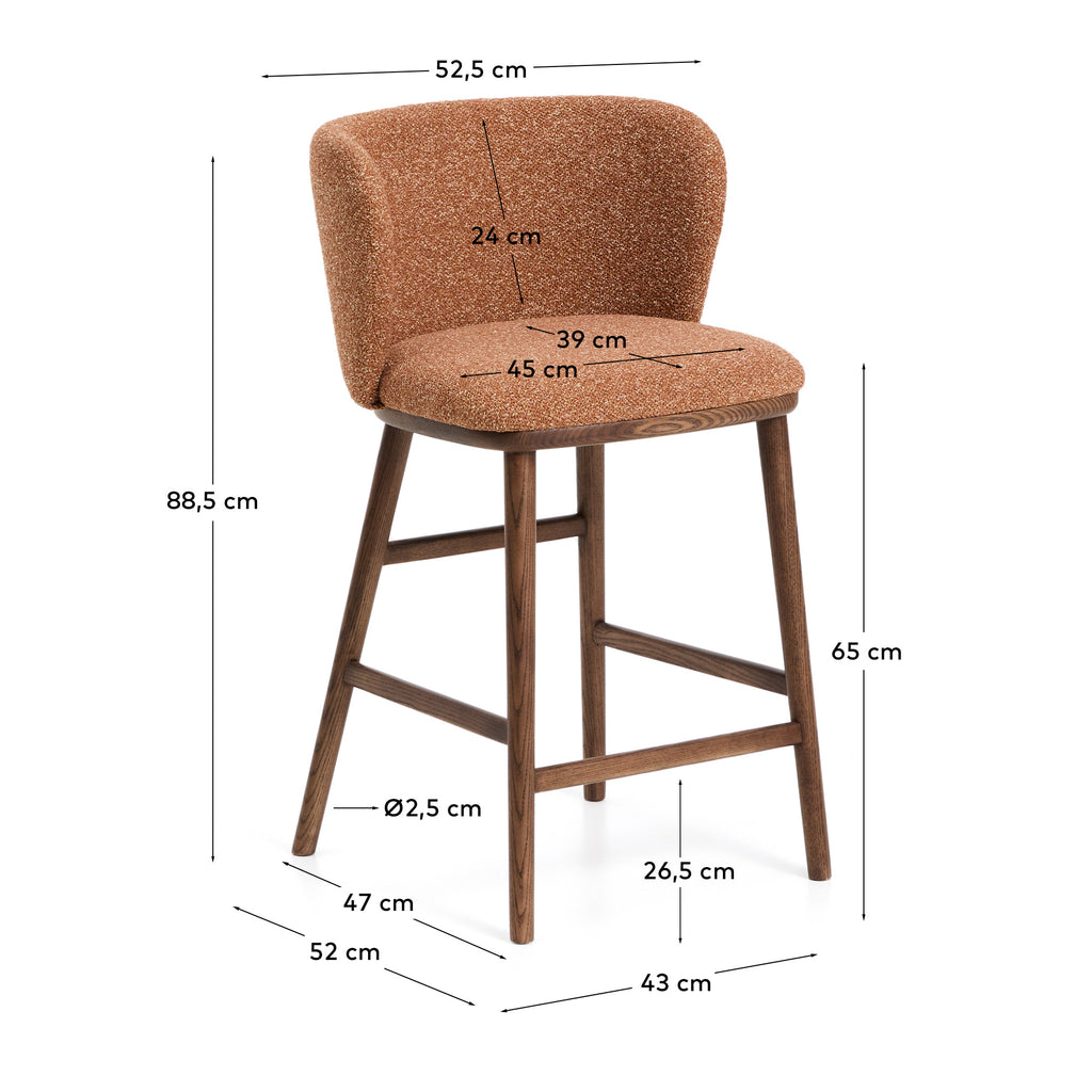 Ciselia tabure u terakota debelom šenilu, nogari od punog jasena sa finišom boje oraha FSC Mix Credit 65 cm