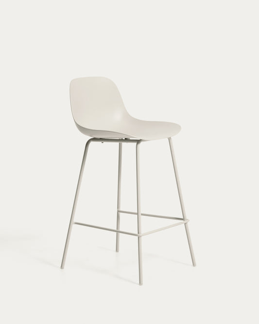 Altea beige stool with beige finish steel legs 65cm