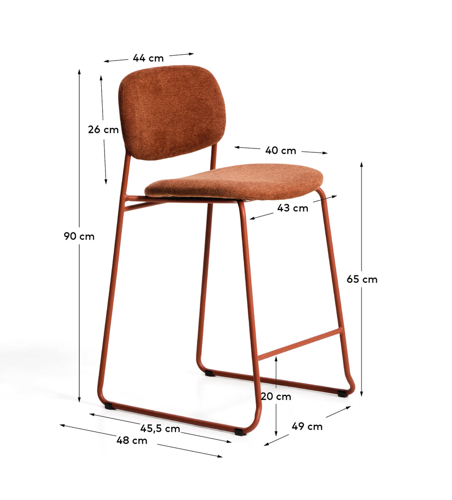 Meli stackable stool in terracotta chenille with terracotta metal legs FSC Mix Credit 65cm