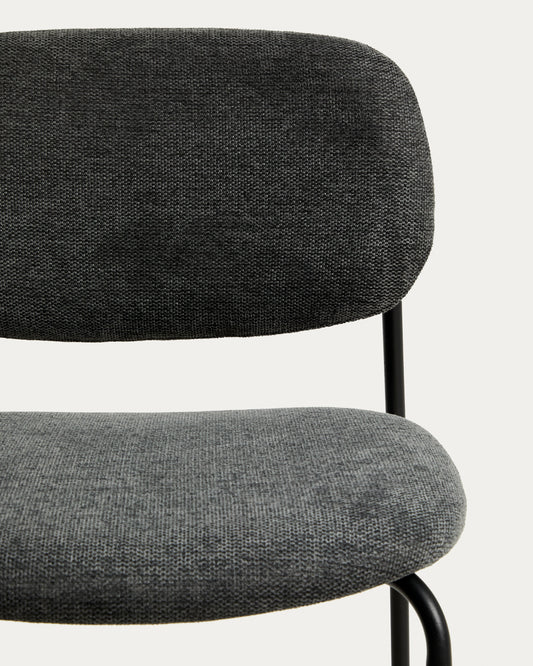 Tabure Meli od bukle tkanine sive boje, nogari od metala sive boje, visina 65 cm, FSC Mix Credit, na slaganje