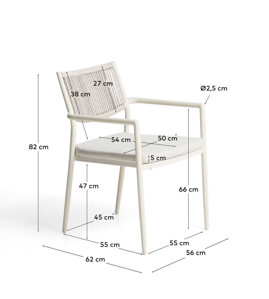 Argasi stackable outdoor chair in ecru aluminium and grey synthetic rope cord