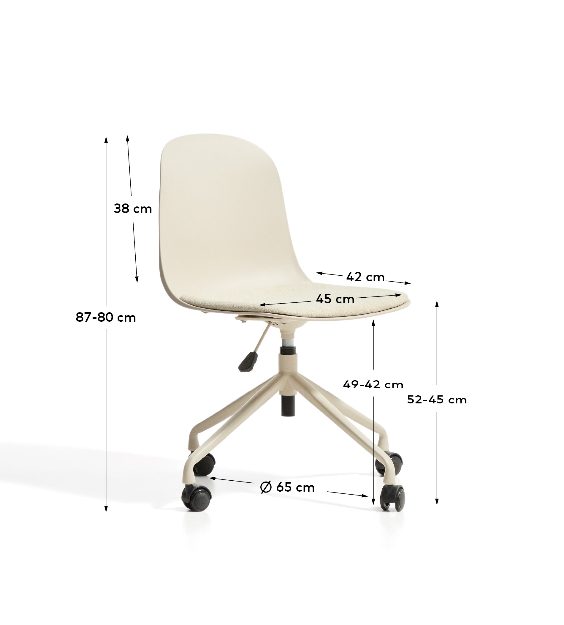Debari desk chair with chenille cushion and beige-finish steel legs 