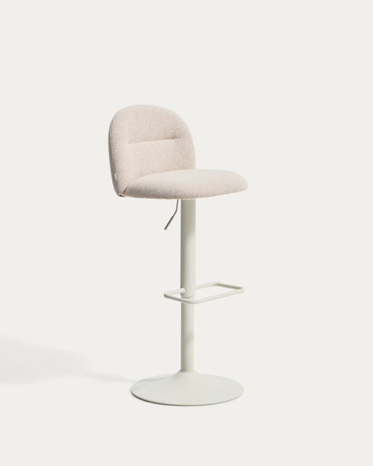 Arino beige chenille stool with beige metal legs 65cm
