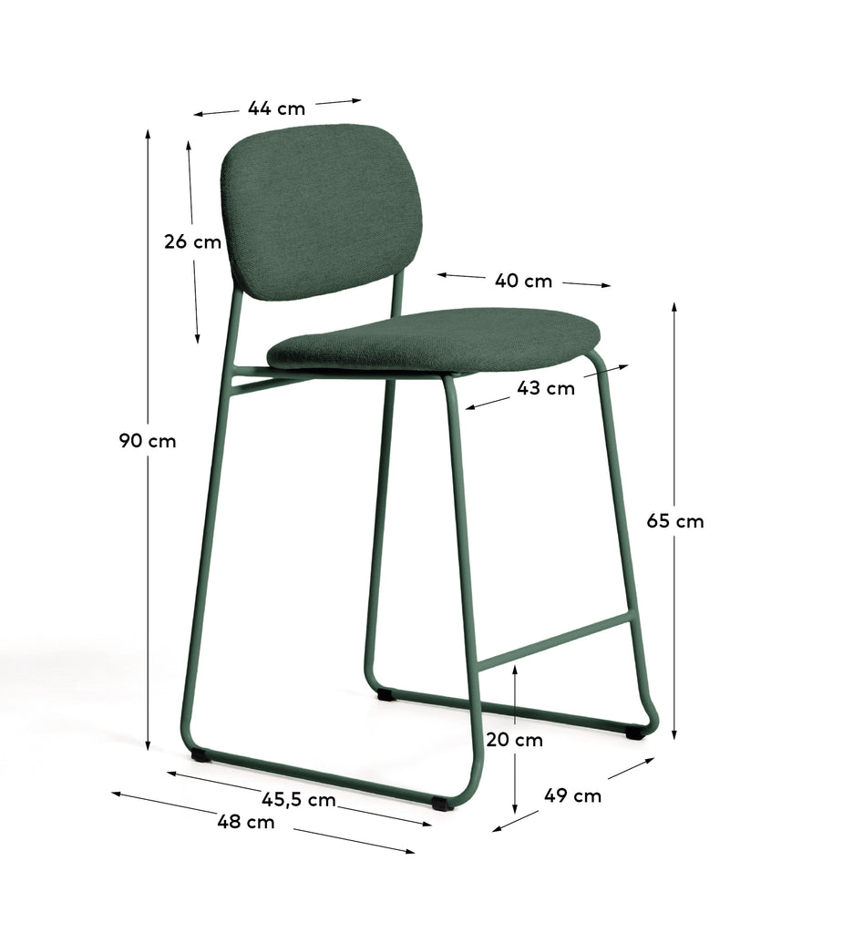 Tabure Meli od bukle tkanine zelene boje, nogari od metala zelene boje, visina 65 cm, FSC Mix Credit, na slaganje