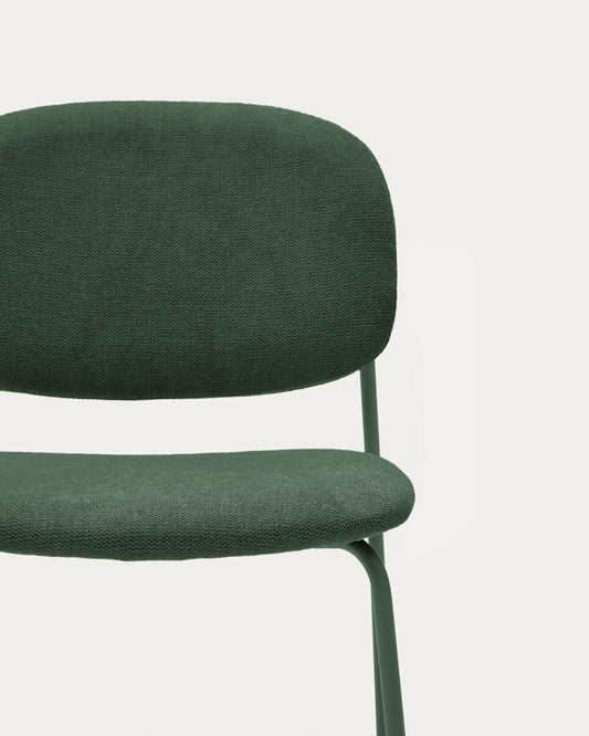Stolica Meli od bukle tkanine zelene boje, nogari od metala zelene boje, FSC Mix Credit, na slaganje