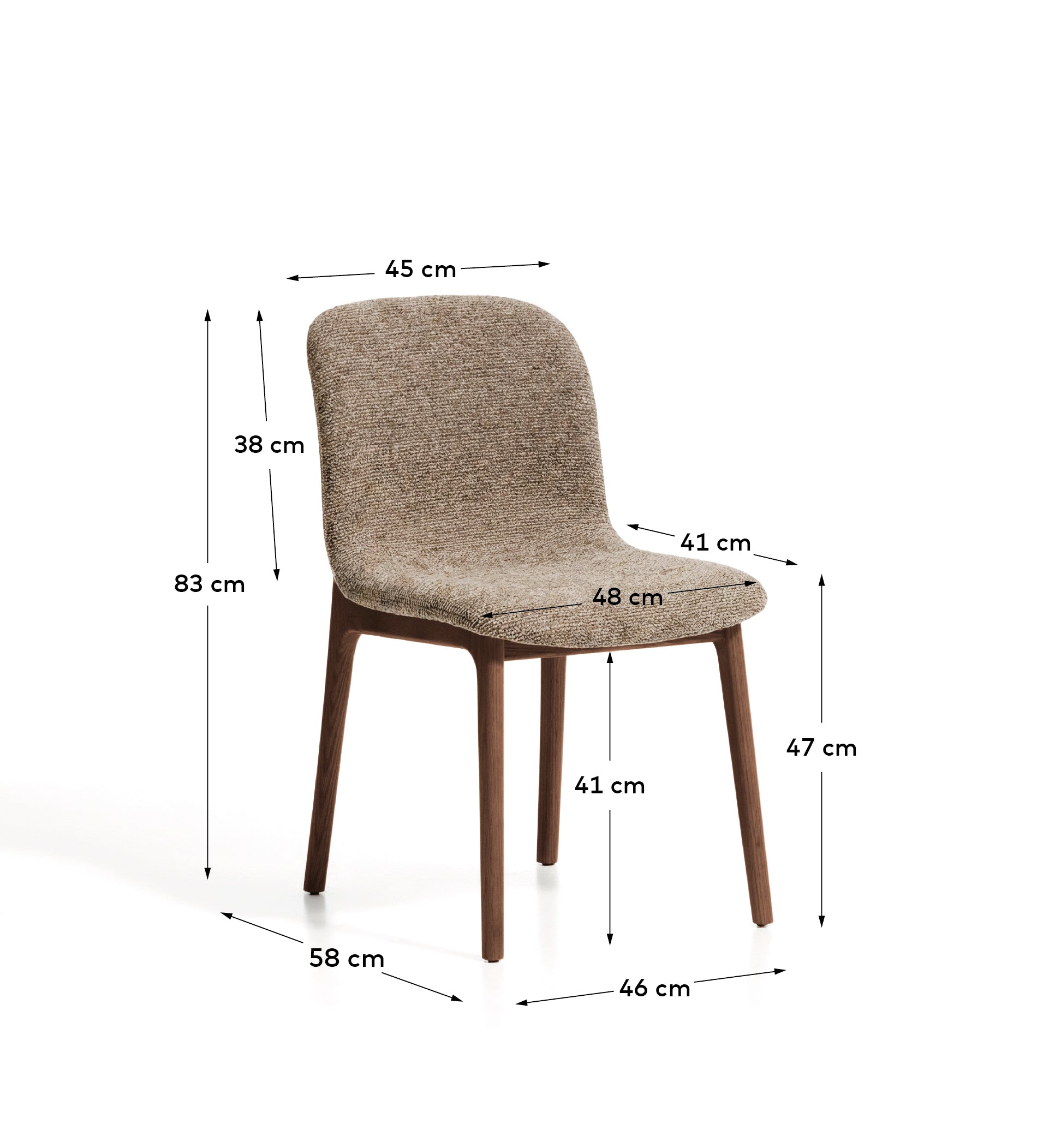 Elnor chair in brown chenille with solid oak wood legs in a walnut finish