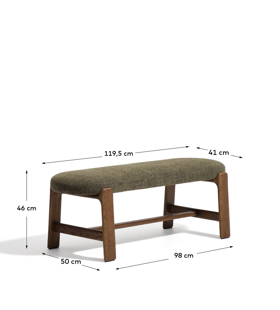Klupa Granite od zelenog šenila i punog jasenovog drveta sa završnom obradom u tonu oraha 120 cm FSC 100%