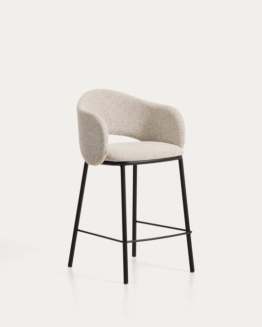 Maina stool in thick beige chenille with steel legs in a black finish, FSC Mix Credit, 65 cm