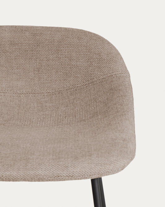 Zahara stool in brown chenille with steel legs with black finish 65cm FSC 100%