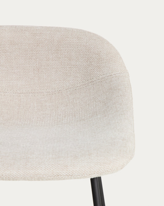Zahara stool in beige chenille with steel legs with black finish 65cm FSC 100%