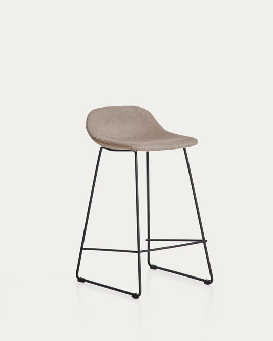 Zahara stool in brown chenille with steel legs with black finish 76cm FSC 100%