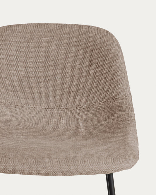 Zahara stool in brown chenille with steel legs with black finish 65cm FSC 100%