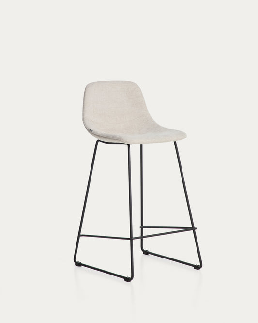Zahara stool in beige chenille with steel legs with black finish 76cm FSC 100%