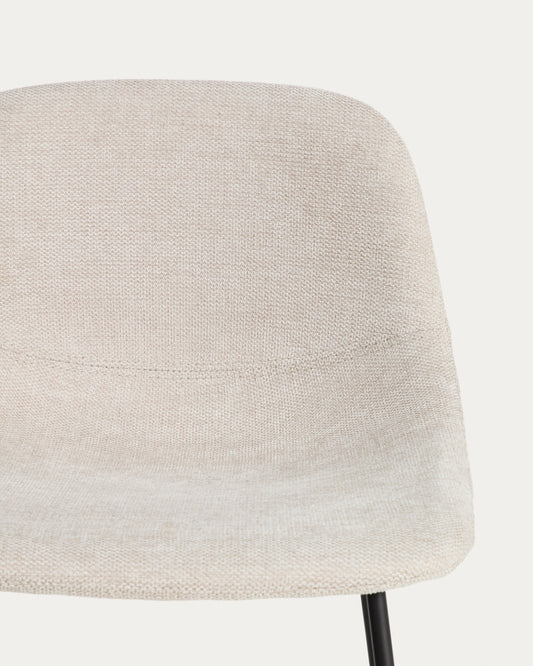 Zahara stool in beige chenille with steel legs with black finish 65cm FSC 100%
