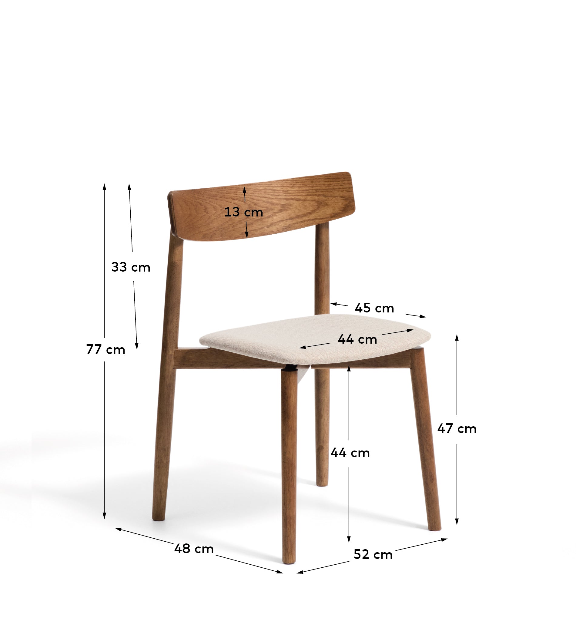 Evera chair in oak veneer with walnut finish and brown chenille