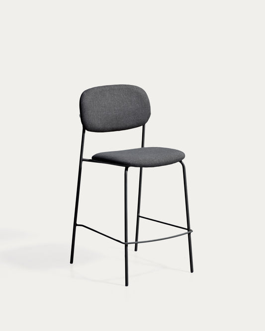 Meli stackable stool in grey chenille with grey metal legs FSC Mix Credit 65cm