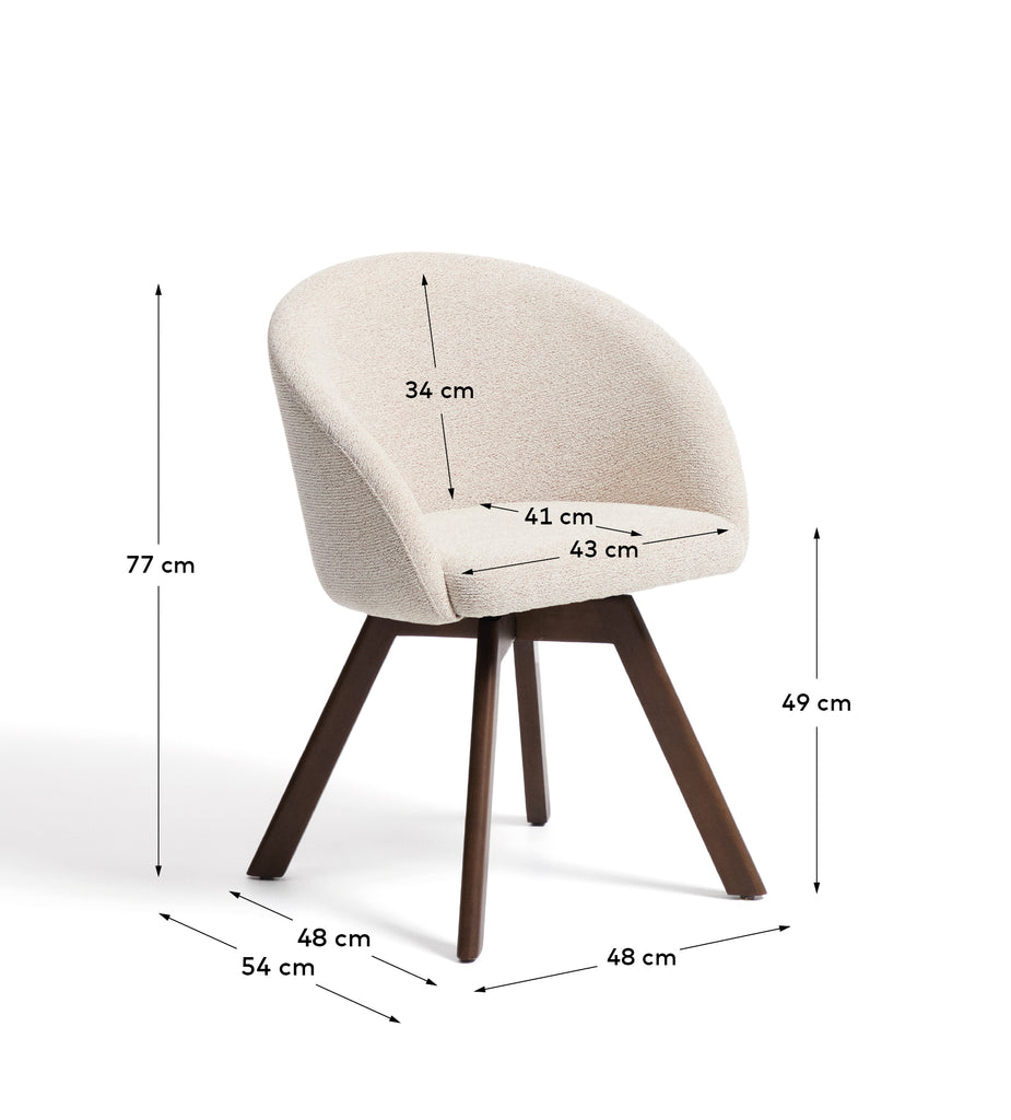 Marvin beige chenille swivel chair with solid beech wood legs in a natural finish FSC 100%