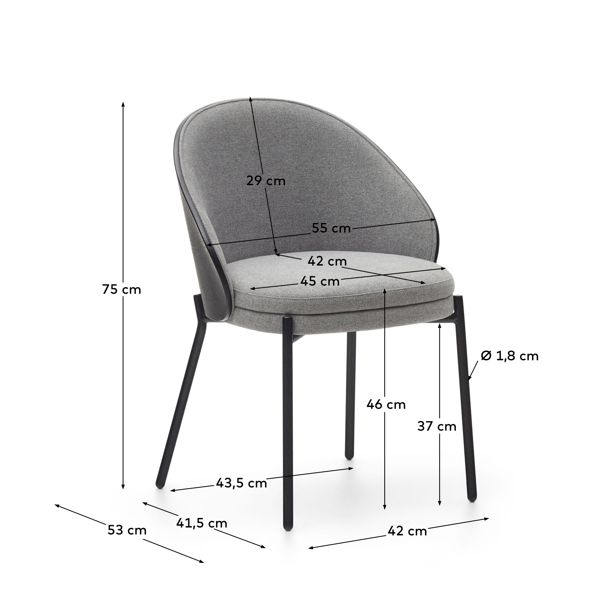 Eamy chair light grey chenilla and ash wood veneer with a black finish and black metal