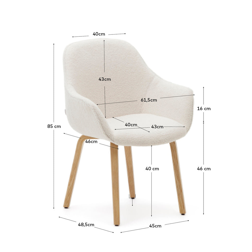 Aleli chair in white boucle with solid ash wood legs and natural finish
