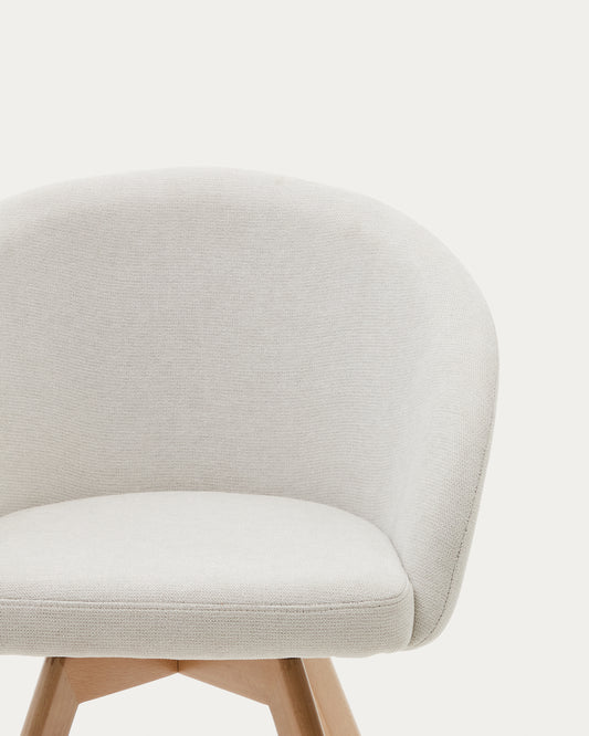 Marvin beige chenille swivel chair with solid beech wood legs in natural finish FSC 100%