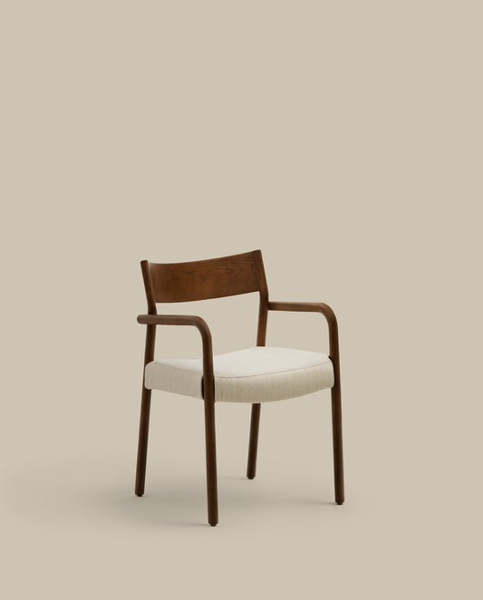 Falconera chair with a removable cover in solid oak wood with walnut finish FSC Mix Credit