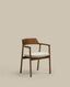 Alocs chair removable cover in beige chenille solid oak wood walnut finish FSC Mix Credit