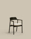 Alocs chair removable cover in beige chenille solid oak wood black finish FSC Mix Credit