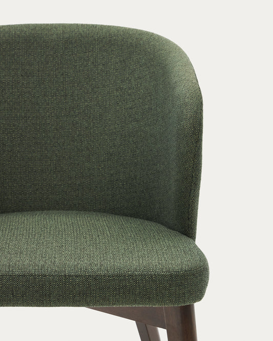Darice chair made of green chenille and solid beech wood in walnut color FSC 100%