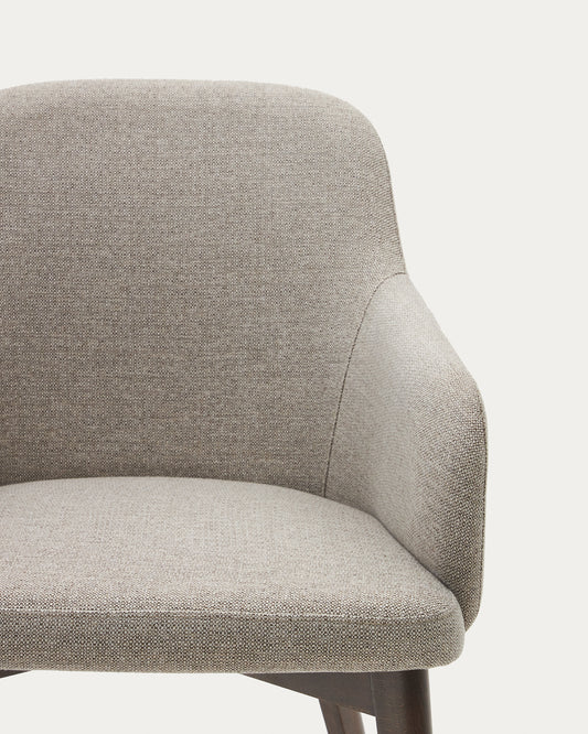 Nelida chair in brown chenille and solid beech wood in walnut color FSC 100%