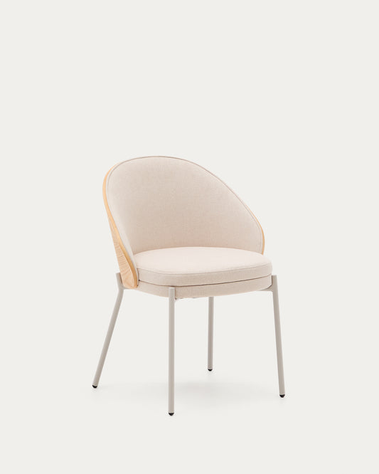 Eamy stolica od bež ženila, u prirodnom finišu jasenovog furnira i bež metala