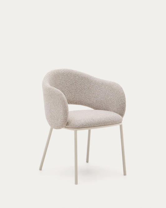 Maina chair in thick beige chenille and steel legs in a beige finish, FSC Mix Credit
