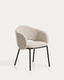 Maina chair in thick beige chenille with steel legs in a black finish, FSC Mix Credit