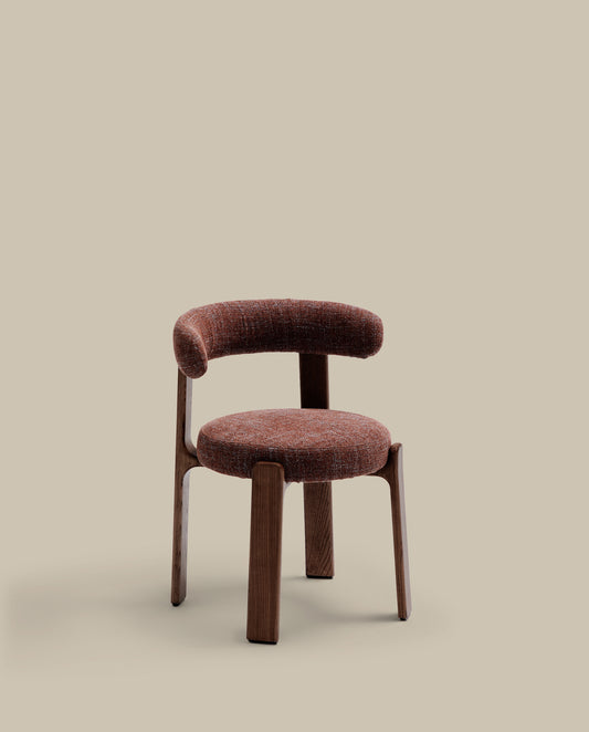 Granite fire-retardant chair in brown chenille and solid ash wood with walnut-coloured finish FSC 100%