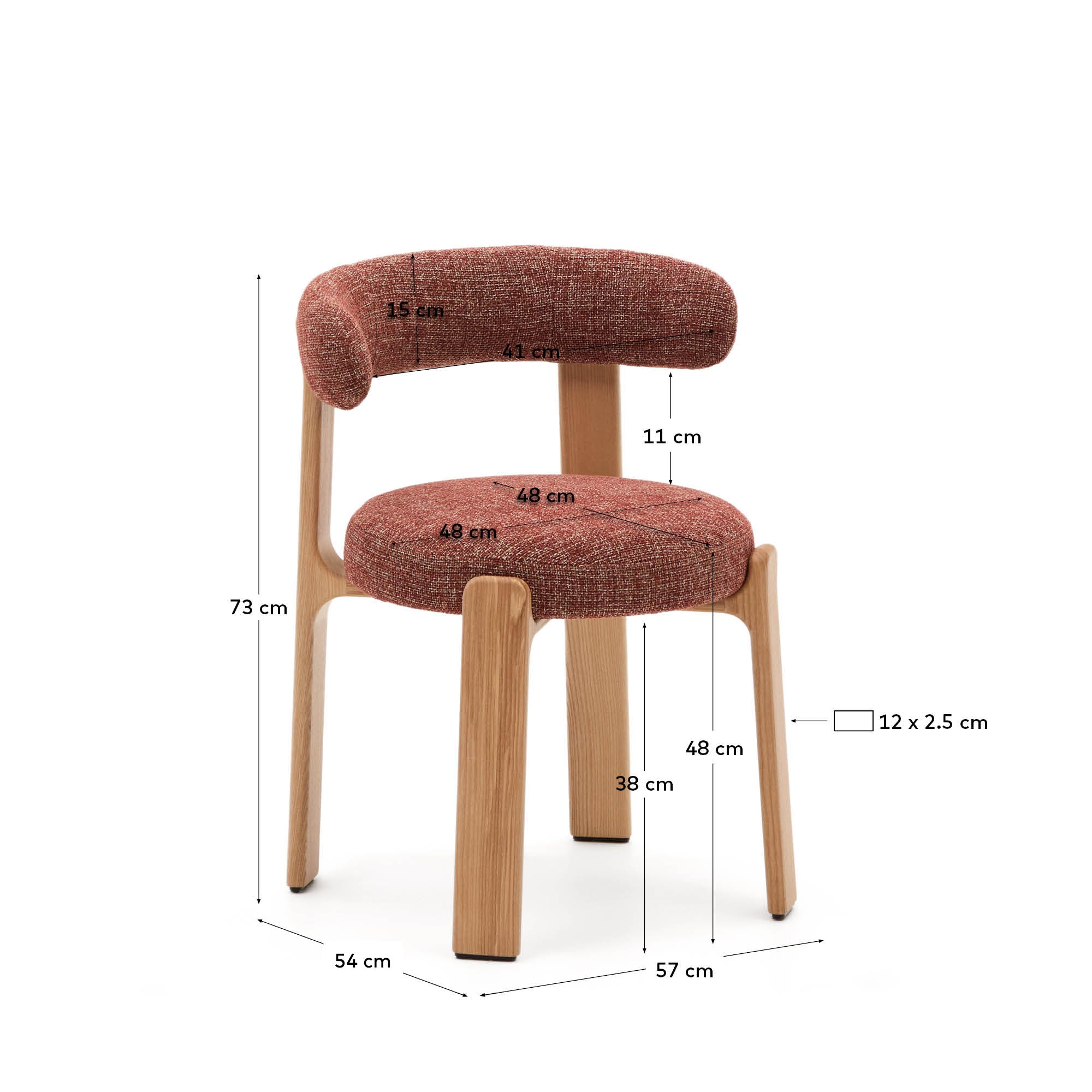 Granite chair  terracotta-coloured chenille and solid ash wood in a natural tone finish FSC 100%