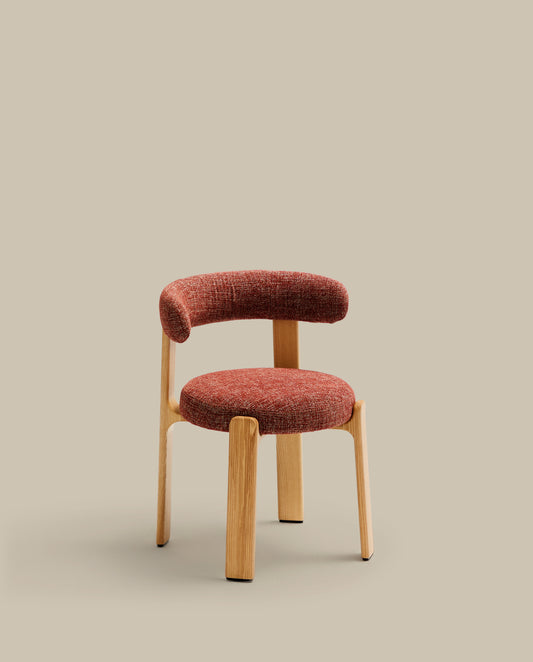 Granite chair  terracotta-coloured chenille and solid ash wood in a natural tone finish FSC 100%