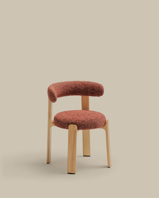 Granite chair  terracotta-coloured chenille and solid ash wood in a natural tone finish FSC 100%